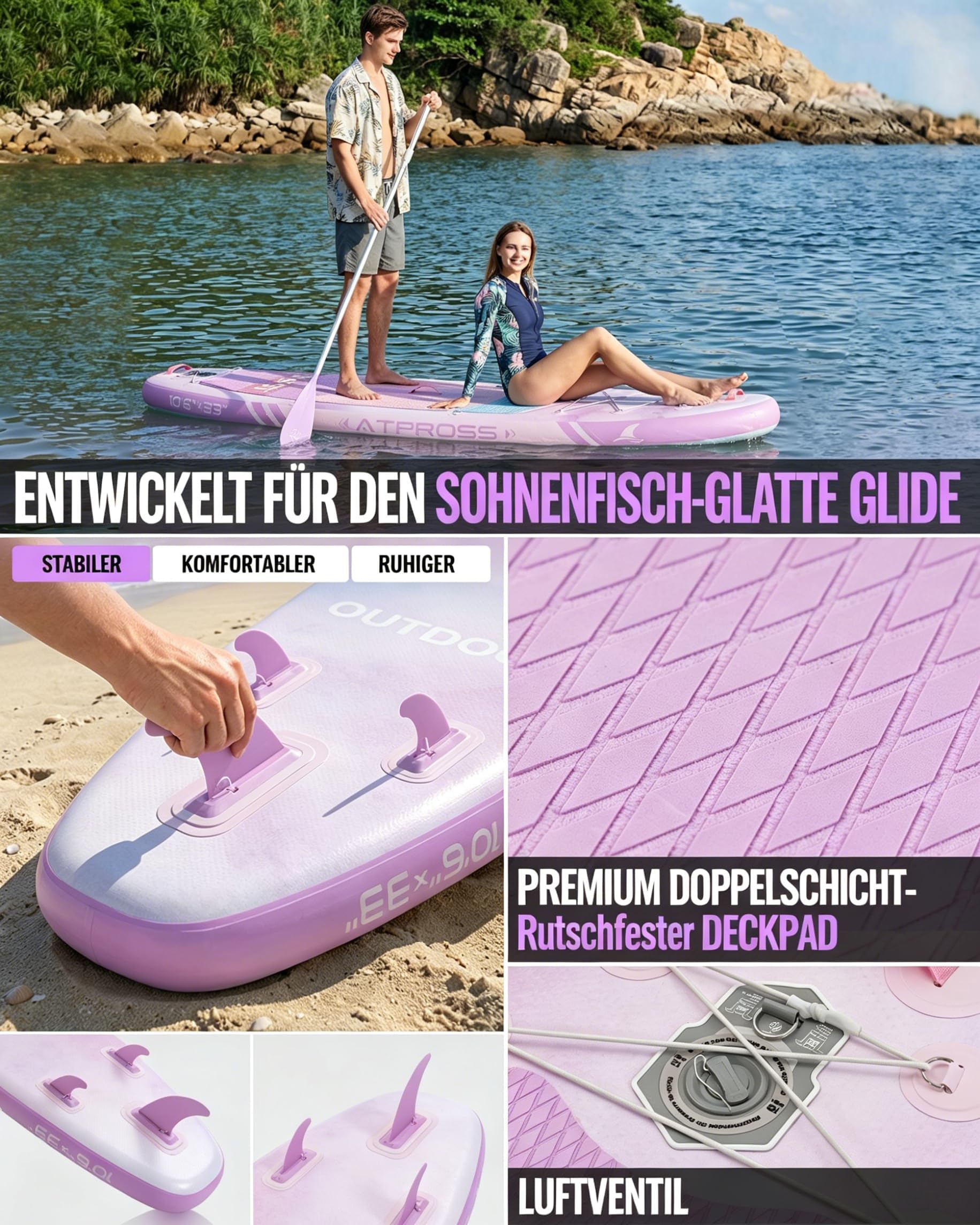 Tavola SUP 320x84cm Stand Up Paddle Extra Largo per 2 Persone