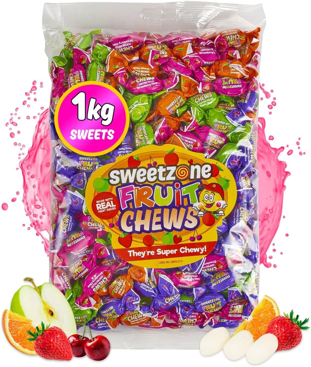 Sweetzone Fruit Chews - 1kg Bag of Sweets - Enjot the Irresistible Gummy Sweets and Chewy Sweet Fruity Candy - Experience the Burst of Fruity Flavours in Every Piece - Halal Sweet for Everyone