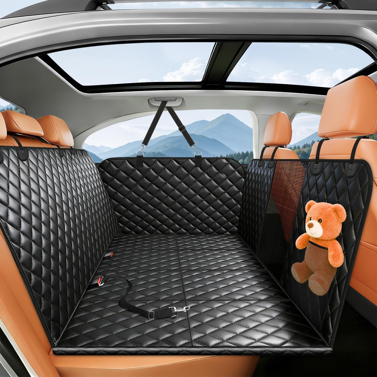 Dog Car Seat Cover for Back Seat, Hard Bottom Back Seat Extender for Dogs, Dog Hammock for Car SUV and Trucks - Waterproof, Anti Scratch，Easy to Clean, Supports 400lbs