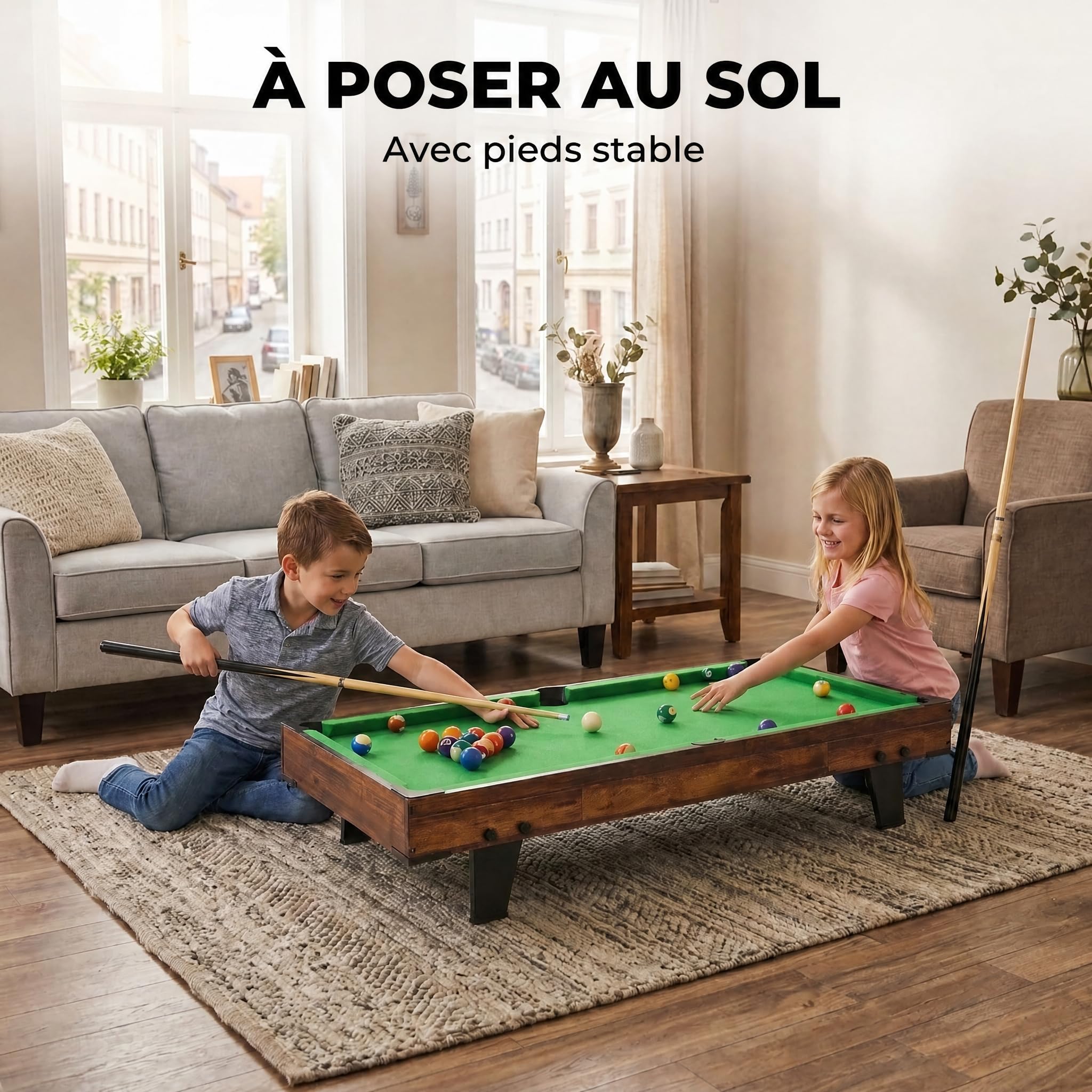 Table de Billard 120cm, Mini Pool avec Accessoires, Snooker Intérieur | Bois de qualité, léger et mobile, design gain de place, montage facile, idéal pour adultes et familles.