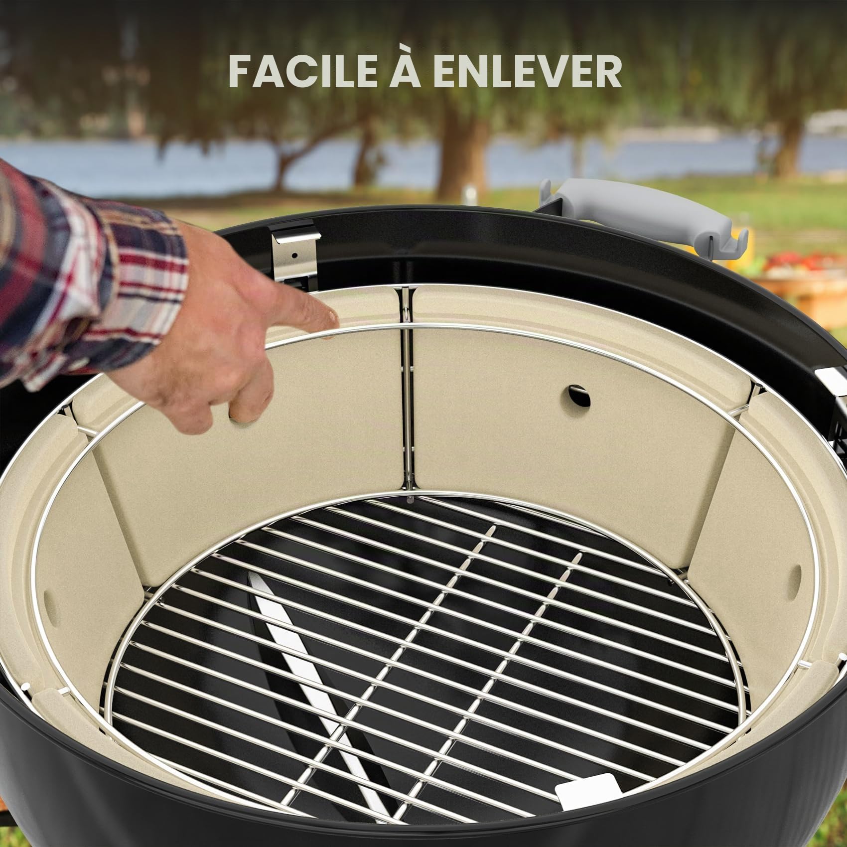 onlyfire Panier à Charbon en Céramique avec Plaque Déflecteur pour Barbecue Weber Kettle 57 cm