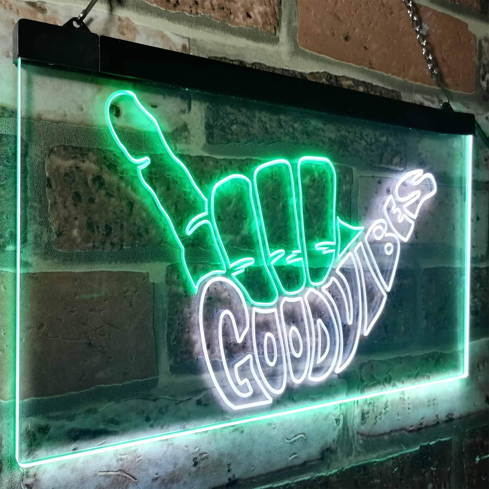 ADVPRO Good Vibes Only Hand Party Decoration Dual Color LED Barlicht Neonlicht Lichtwerbung Neon Sign Weiß & Grün 300 x 210mm st6s32-i1076-wg