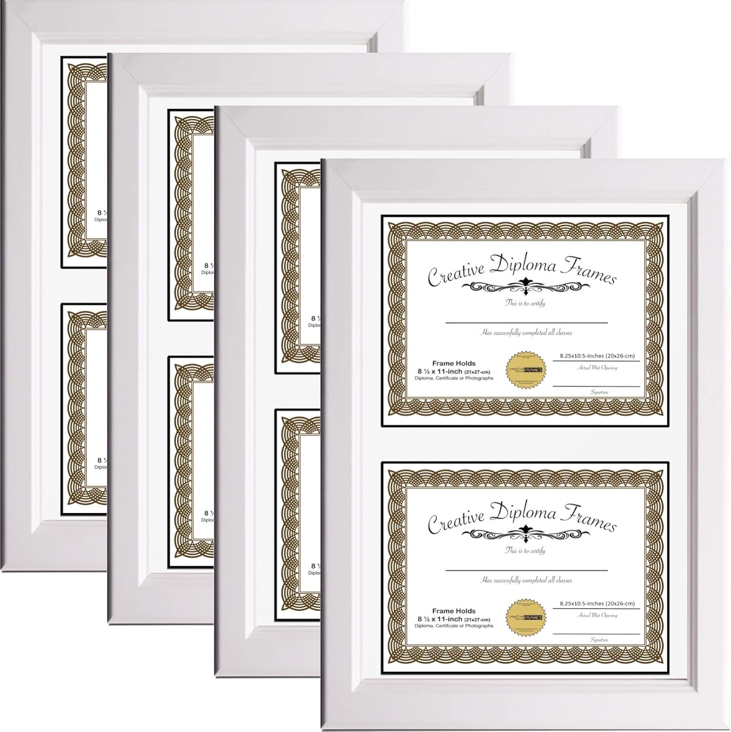 Creative Picture Frames 14"x20" White Double Diploma Frame with Black Matting Holds Two 8.5 x 11 -inch Media and Installed Wall Hangers