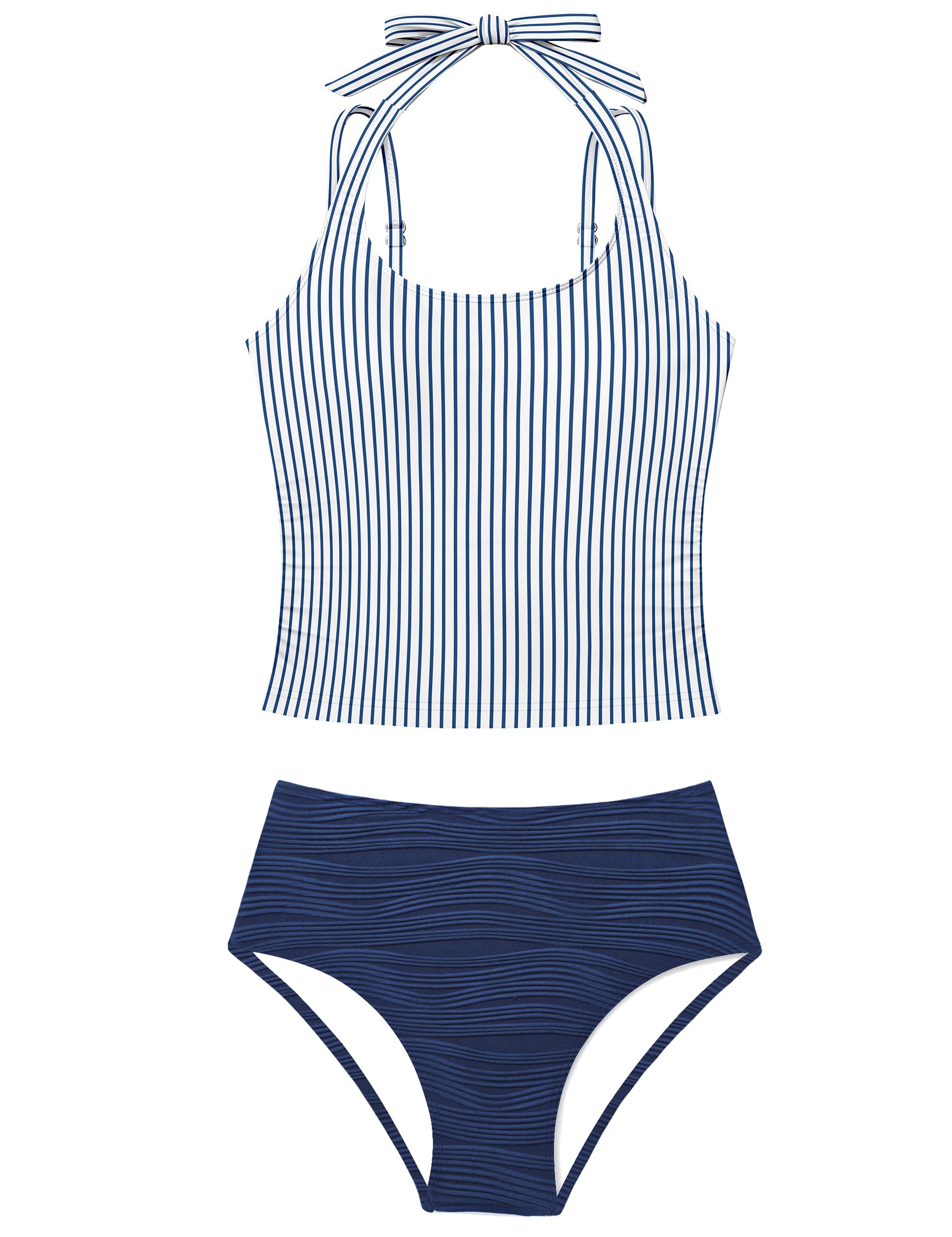 Girls Swimsuit 2 Piece Halterneck Girls Tankini Swimsuit Drawstring Printed Swim Shorts Girl Bathing Suit for 7-18T
