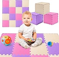 ToyVelt Ultimate 16-Piece Foam Play Mat Set - 12x12 Interlocking Puzzle Tiles for Toddlers 1-3, Non-Toxic EVA Foam, Safe Cushioned Pink-Purple-Beige
