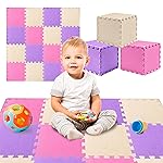 TOYVELT Ultimate Foam Play Mat Set 12x12-16 Interlocking Floor Tiles for Kids - Non Toxic, Colorful Foam Puzzle Mats - Safe and Durable - Ideal Play Mat for Toddlers 1-3 - Pink-Purple-Beige