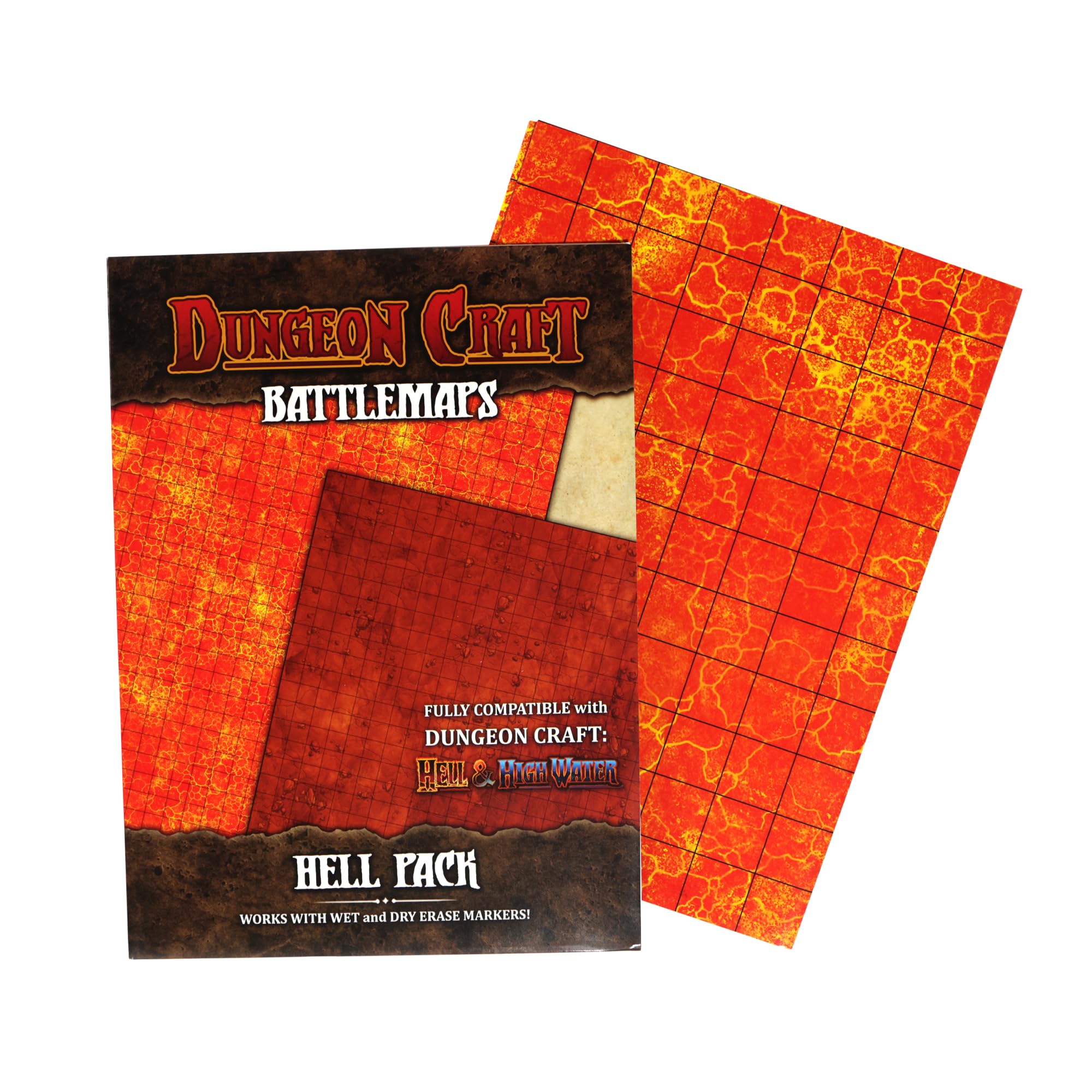 Dungeon Craft Battle Map for DND & RPG – Double-Sided Gloss Laminated 24"x33" Mat with 1" Grid – Wet/Dry Erase Tabletop Terrain – Hell Pack