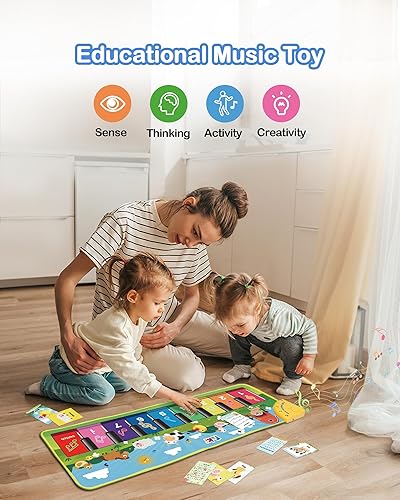 Miniatura 5 de FOKI Tapete de piano de suelo para niños pequeños, juguete educativo sensorial con teclado musical, tapete de juguete con sonidos de animales, manta