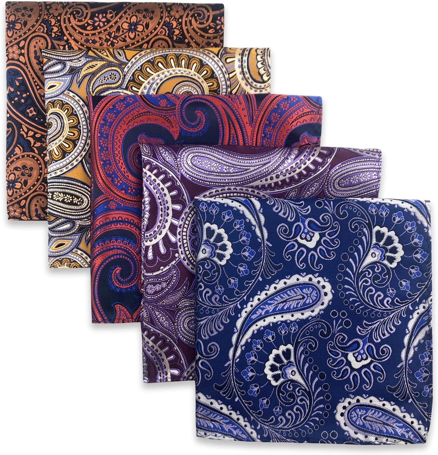 SHLAX&WING Assorted 5 Pieces Mens Silk Pocket Squares Handkerchiefs Set Lot