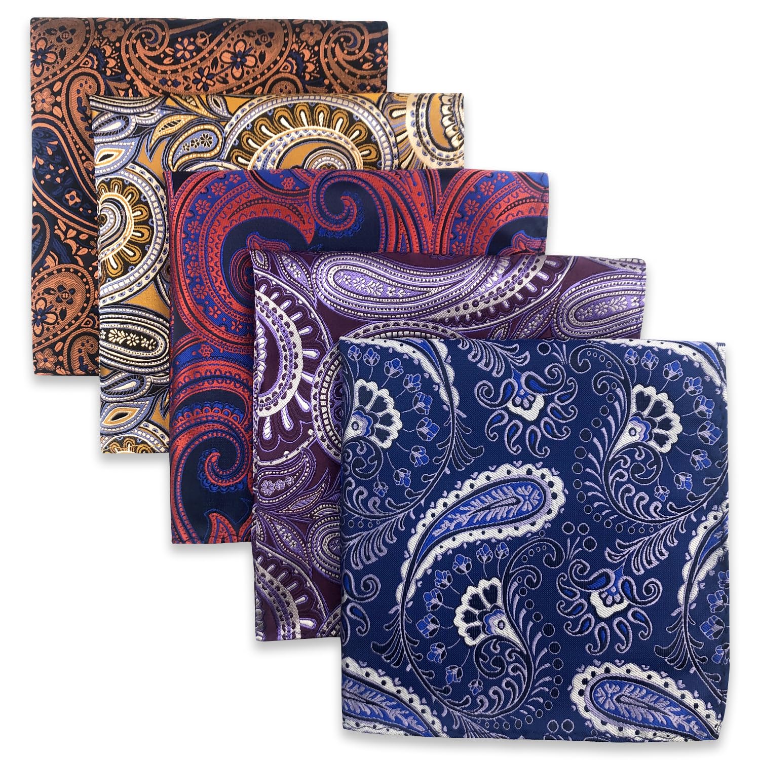 SHLAX&WING Assorted 5 Pieces Mens Silk Pocket Squares Handkerchiefs Set Lot