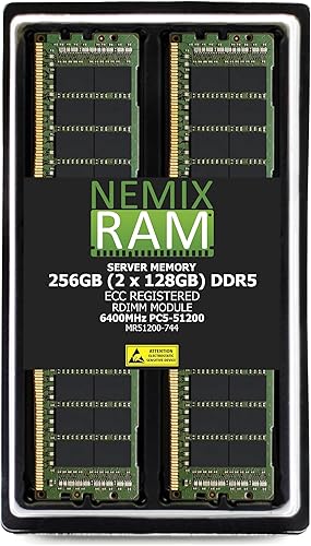 NEMIX RAM 256GB (2X128GB) DDR5 6400MHZ PC5-51200 CL52 4Rx4 1.1V 288-PIN ECC RDIM