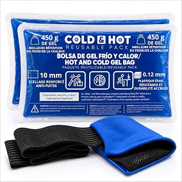 SURGICALMED Lot de 2 Grandes Poches de Gel Chaud & Froid avec Sangle de Maintien Multi-Positions (26 x 15 cm)