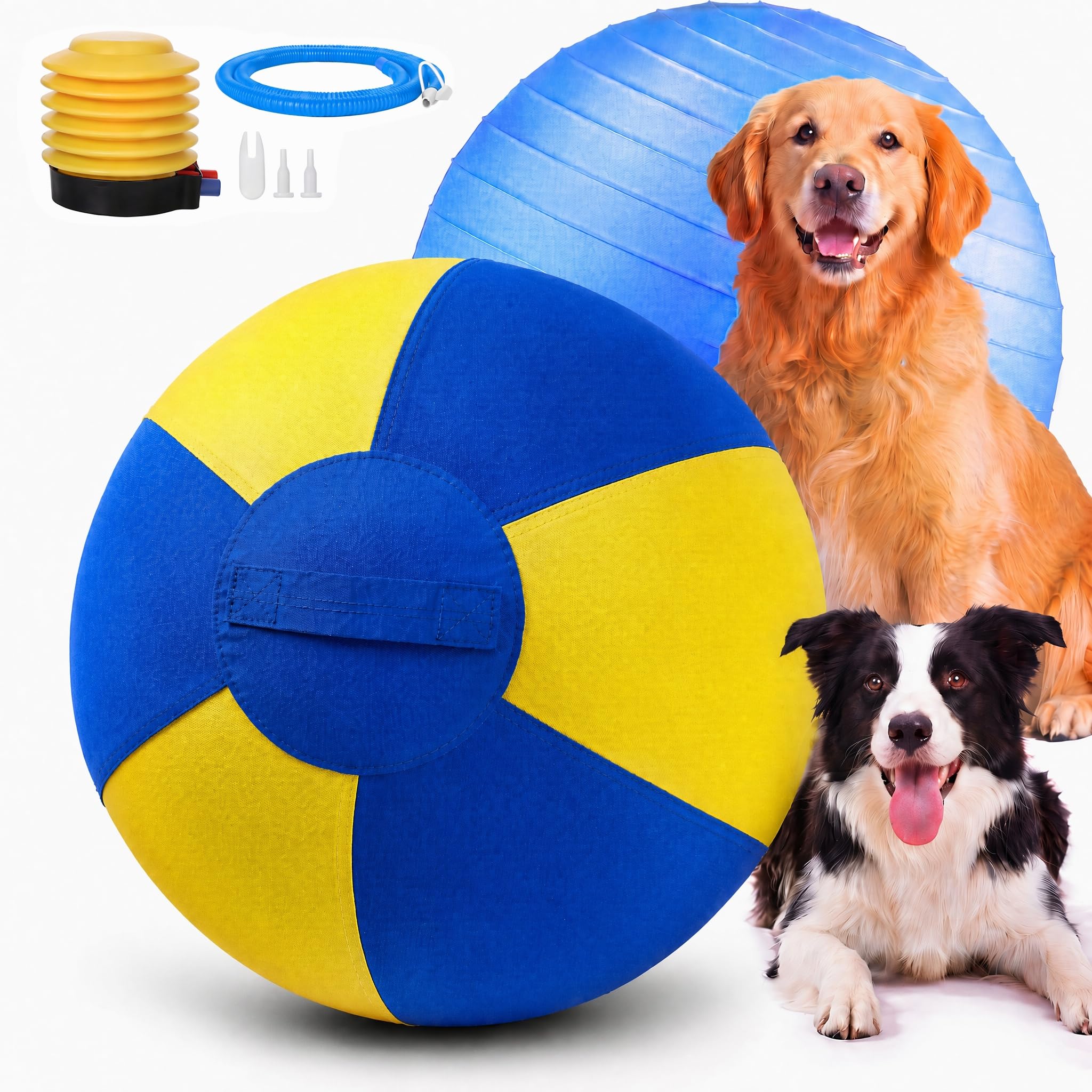 18Inch Herding Ball for Dogs, Interactive Large Dog Ball with Grip Tabs, Durable Outdoor Training Dog Toy for Medium to Large Dog Australian Shepherd Cattle Dog Border Collie and Horses