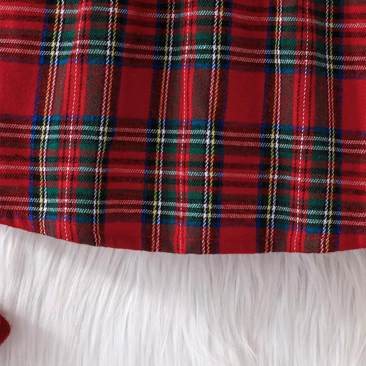 Noubeau Christmas Toddler Girl Plaid Dress Long Sleeve Bow Patchwork Rib Ruffled Shirts Dress Baby Xmas Outfit - Image 7