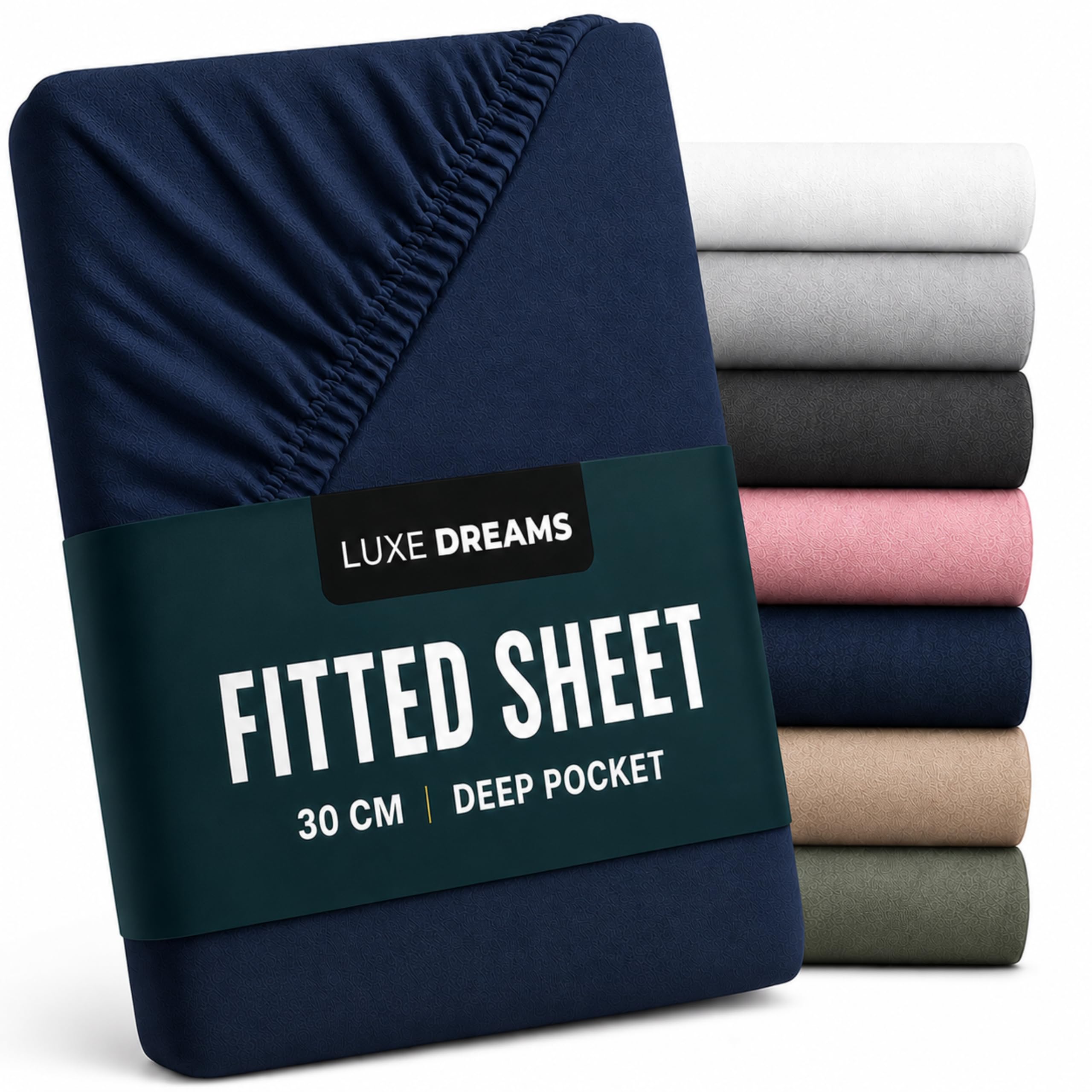 Luxe Dreams Super King Fitted Sheet Deep Pocket 12 inches (30cm) Navy Blue 100% Cotton, Luxury Ultra Soft Bed Fitted Sheets Wrinkle & Fade Free, Machine Washable, Durable & Long Lasting (180x200) cm