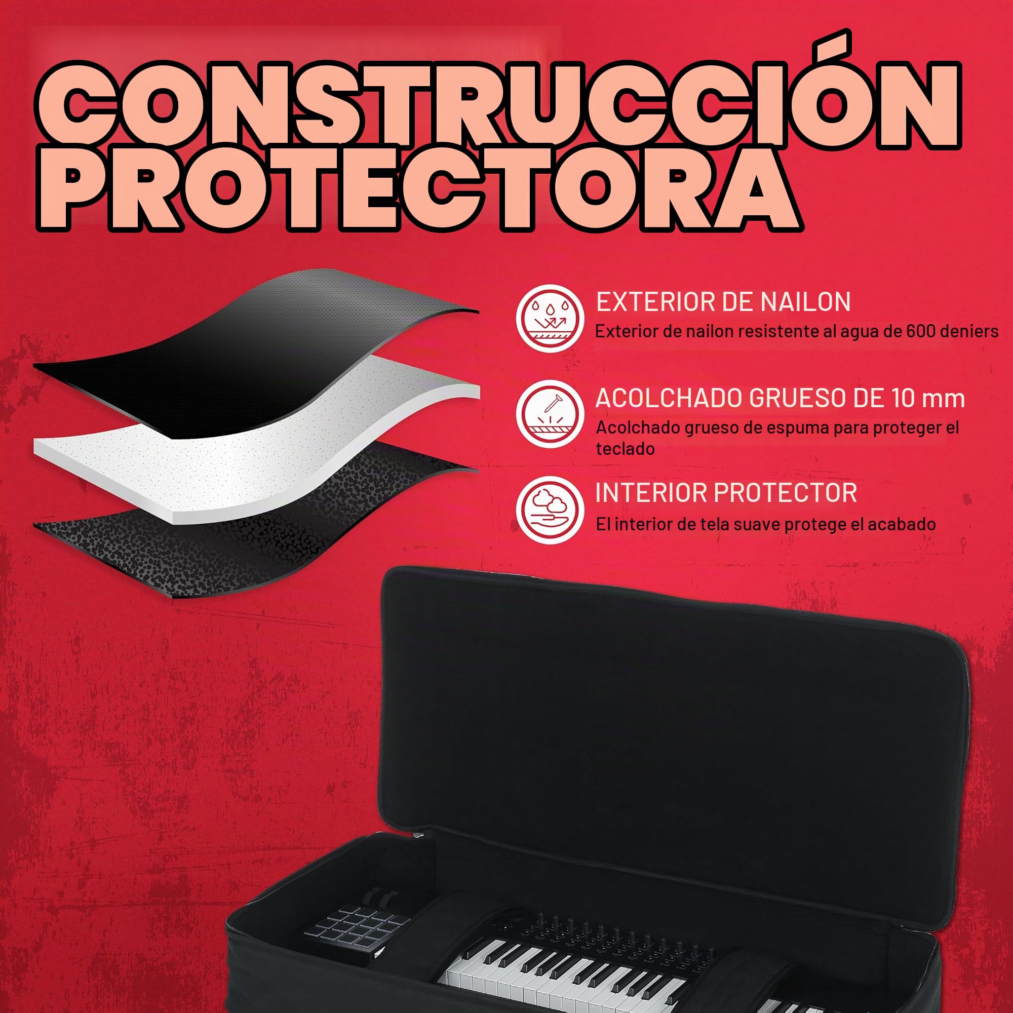 Gator Cases Funda Gig Bag Acolchada para Teclado, Se Adapta a Teclados de 61 Notas; (GKB-61)