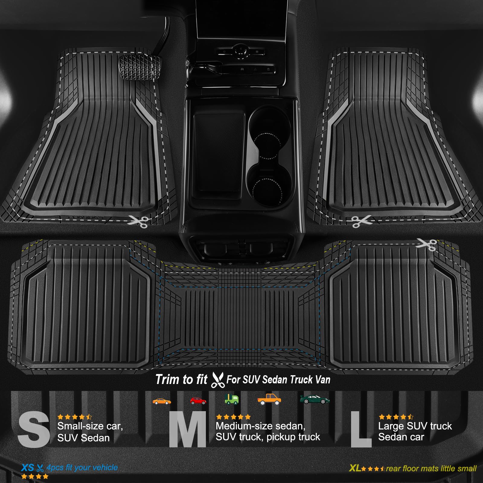 CAR PASS Heavy Duty Rubber Floor Mats for Car Waterproof Liner Deep Dish Car Mats Full Sets Universal — view 2