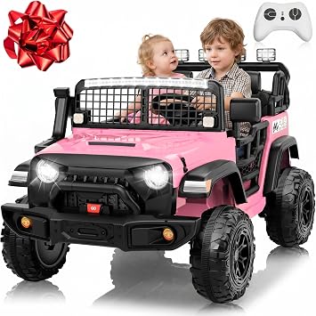 JOYRACER 24V 2 Seater Ride On Toys for Big Kids, 800W Power Truck Wheels with Remote Control, 20" Seats, Soft Start/Brake, Bluetooth, LED Lights, 4WD Electric Ride On Car for Kids Ages 3-8, Rose Red