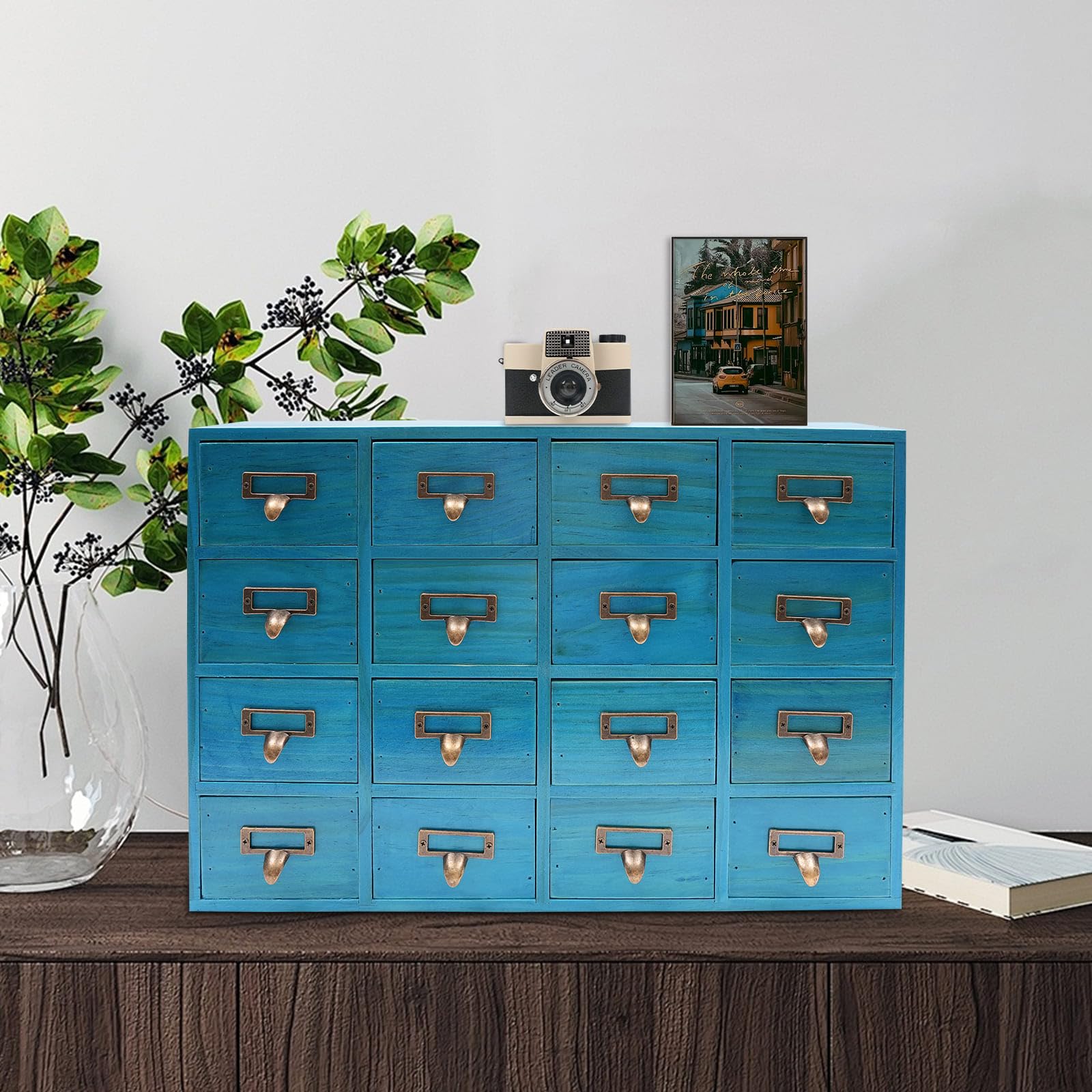 Armoire de Rangement Table à 16 Tiroirs, Organisateur de Bureau en Bois, Prêt à L'Emploi, Pour Fournitures de Bureau, Bijoux et Petites Articles Divers