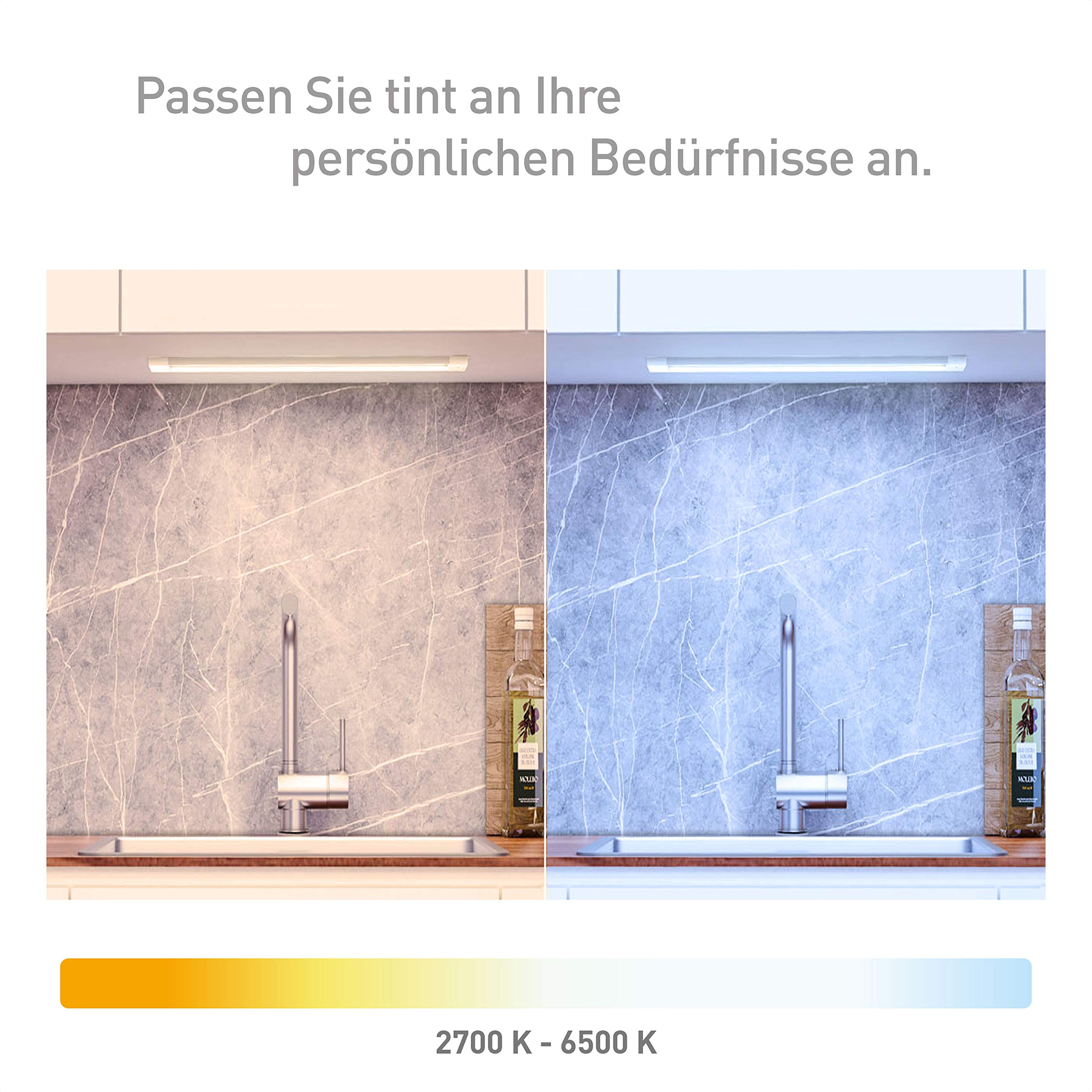 tint Smarte LED-Unterbauleuchte ALBA – Steuerbar per Alexa oder Fernbedienung – Dimmbare Küchen- oder Regalbeleuchtung mit weißem Licht 2700-6500 K – 50 cm