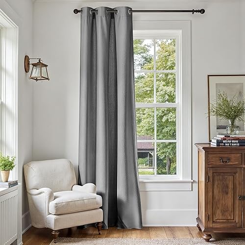 Miniatura 10 de jinchan - Cortina opaca de 63pulgadas de largo, con textura y ojales en la parte superior, para dormitorio y sala de estar, 1panel, gris claro,