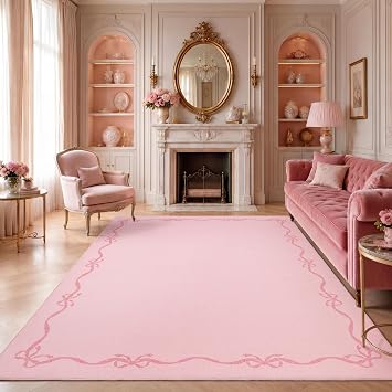 Garvee Solid Pink Rugs for Bedroom Girls, 5x7 Bow Area Rug for Living Room