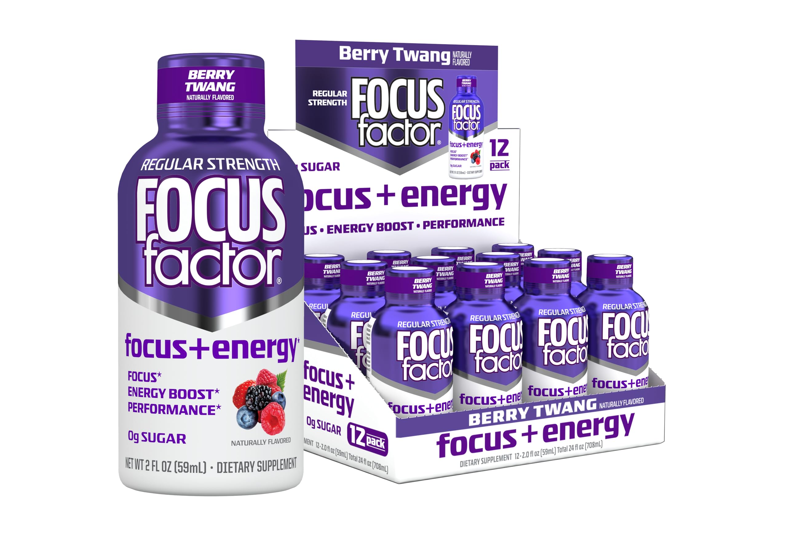 Focus Factor Suplemento para Energia com cafeína 200 mg, 12 frascos de 60 mL