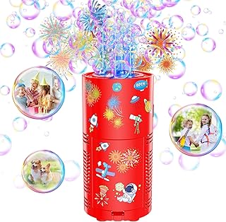 Panamalar Fireworks Bubble Machine, Automatic Bubble Blower Rechargeable with Lights/DIY Sticker/10000+ Bubbles/80ml Solut...