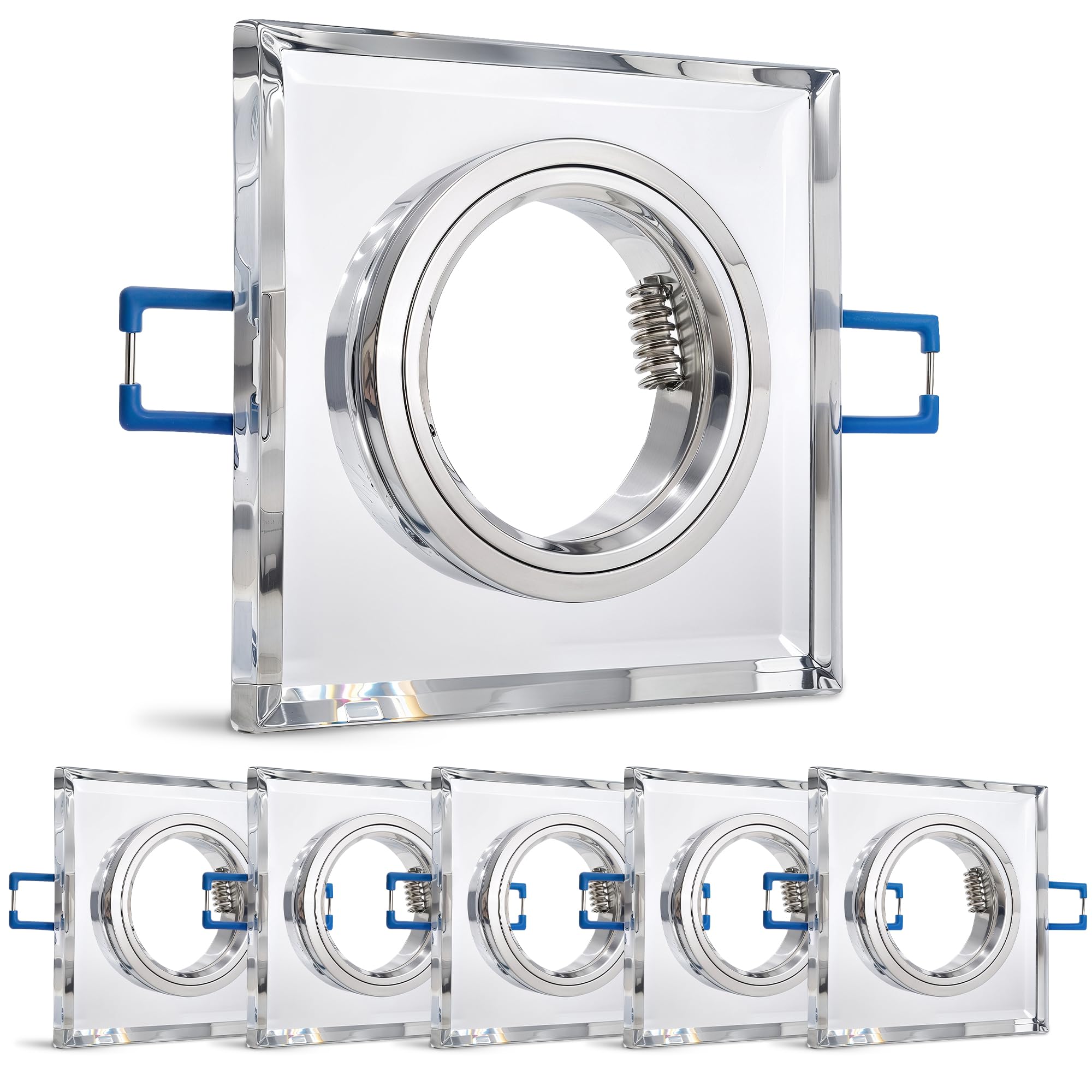 SSC-LUXon ALINA 6 Stück Einbaustrahler Rahmen Glas eckig spiegelnd Fassung für GU10 & Modul - Decken Einbauleuchte Lochmaß 60-70mm