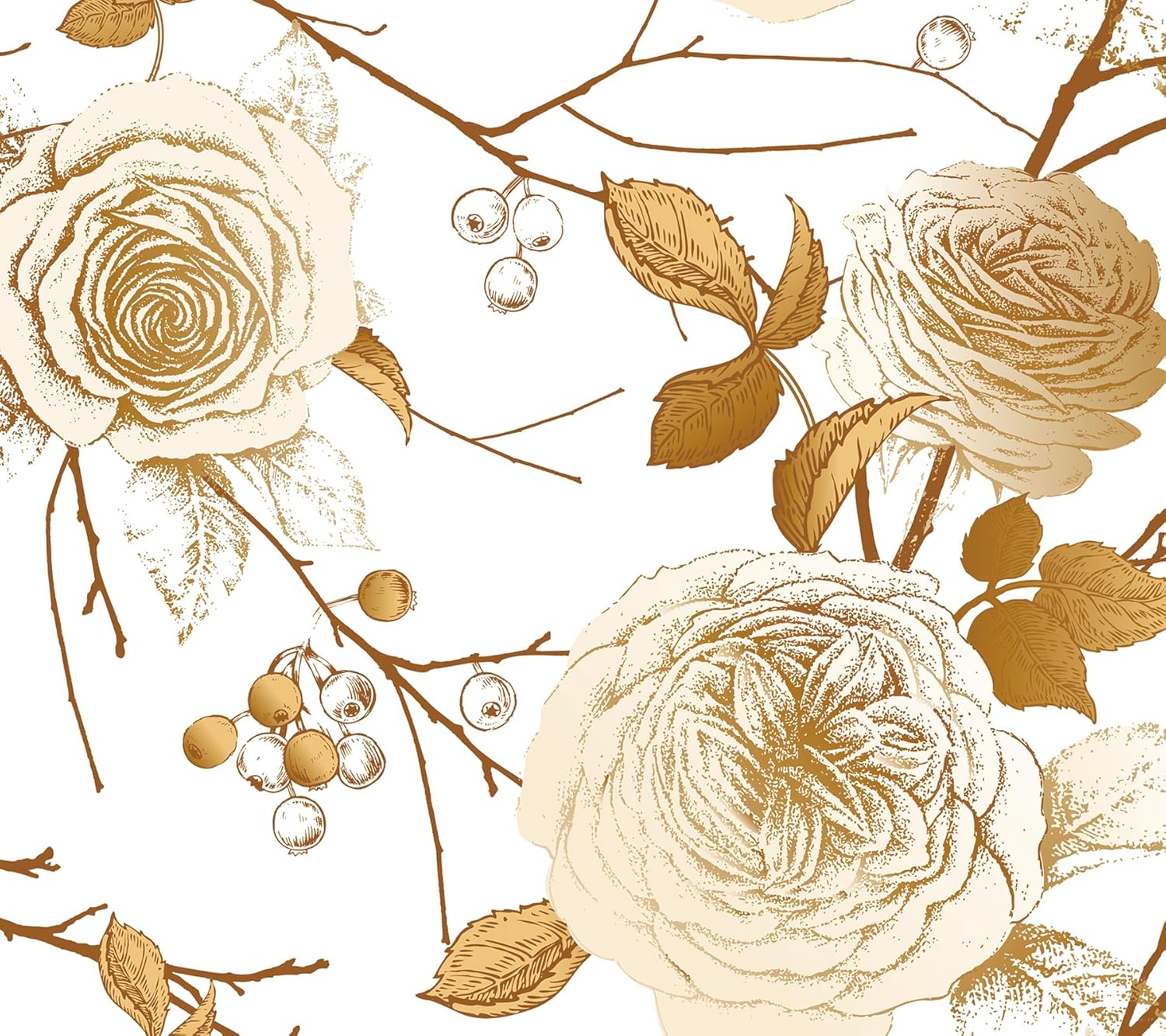 Deoctalk Floral Wallpaper Gold and White Peel and Stick Wallpaper Floral 17.5"x354" Flower Wall Paper Vintage Flowers Vinyl Removable Wall Covering Gold-and-White Contact Paper Camellia Flower