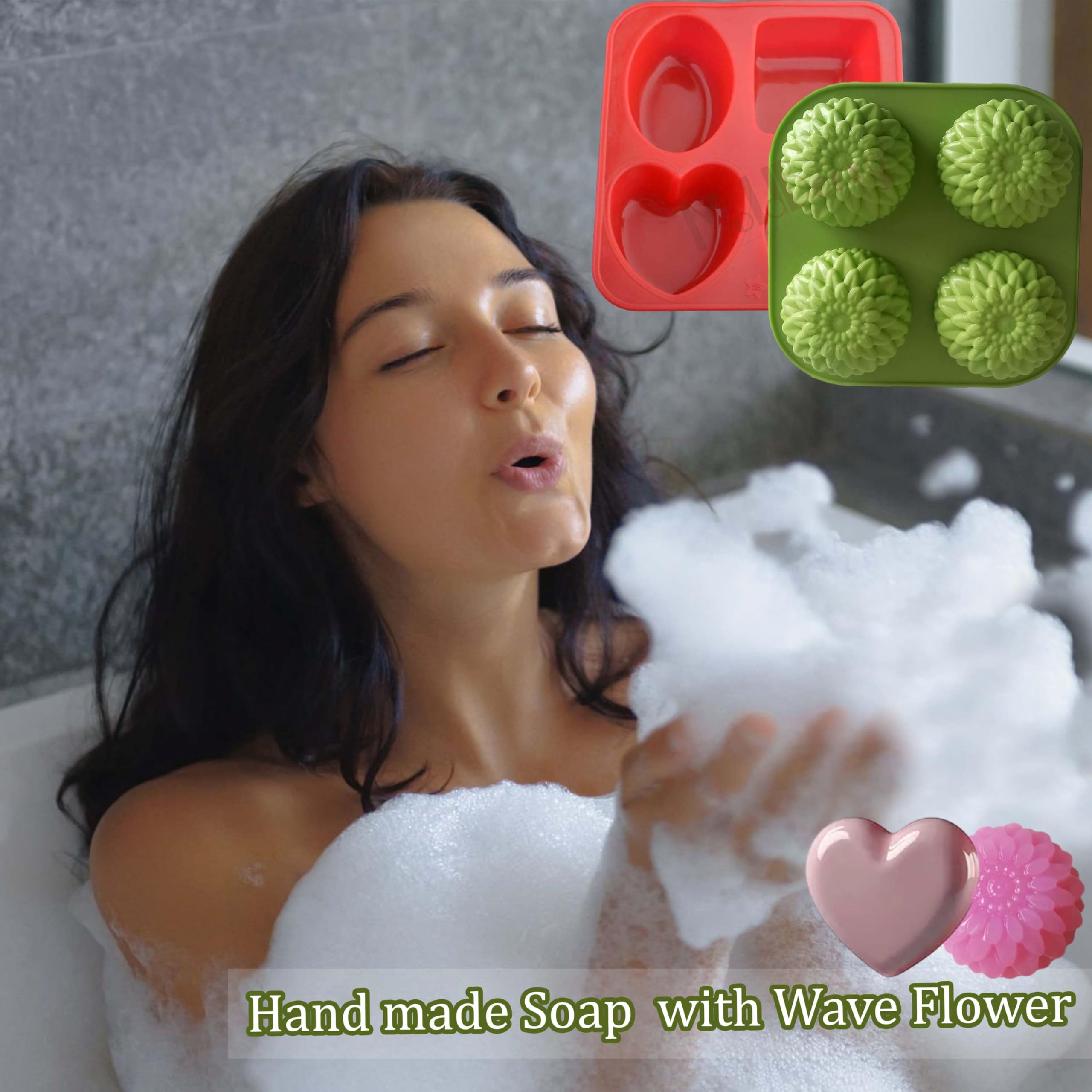 MoldBerry Silicone Soap Mould Combo Set – 2 Pcs Flower, Heart, Circle, Oval, Square Shapes for Handmade Soap, Cake, Bath Bomb, Lotion Bar – Multicolor 4