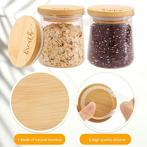 Miniatura 10 de Juego de 12 tapas para tarros de yogur inspirador de bambú con tapas de madera metafísica floral con sellado de silicona compatible con tarros de