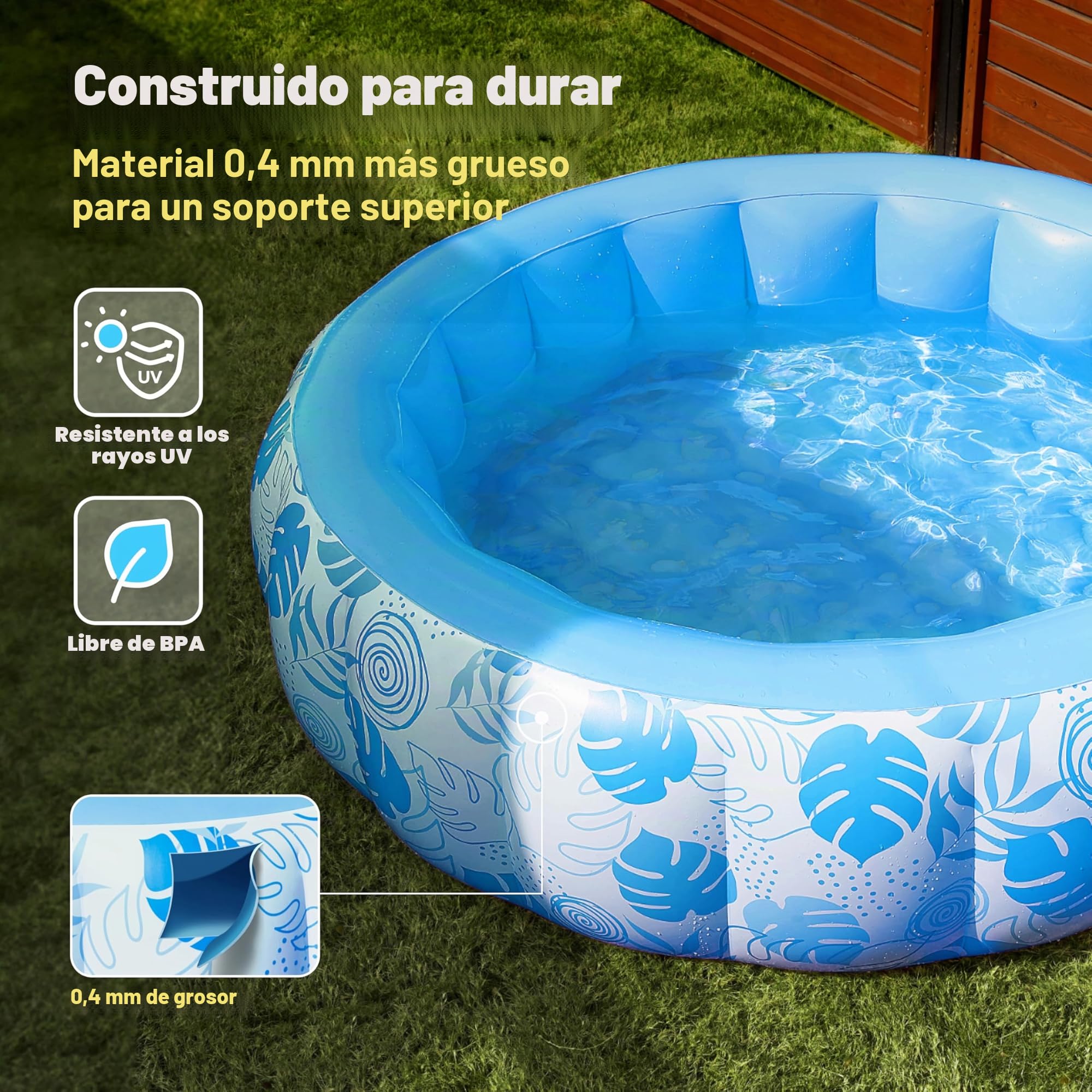 SLOOSH Piscina hinchable de 5,5 x 20 pulgadas (167,6 x 50,8 cm), piscina familiar inflable con respaldo cómodo, ideal para fiestas acuáticas de verano en el jardín, en el césped, color azul