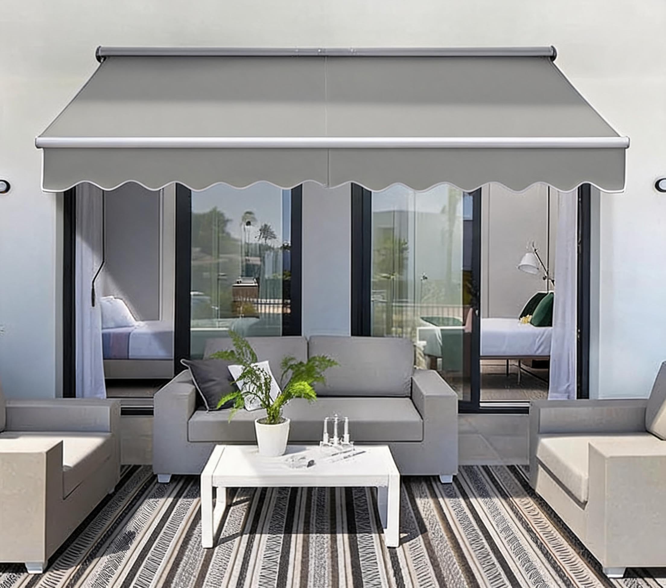 Garvee Toldos Exterior Terraza Grande Retráctil 3.5m,Gris | Anti-UV, Sin Taladrar, Altura Ajustable, Soporte metálico aluminio-hierro, Resistente al viento, Terraza, Balcón, Patio