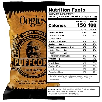 Oogie's Gourmet Puffcorn | 4 Pack | Sweet Maple Flavor | Gluten Free Puffcorn Snacks | 4 Ounce Big Bag