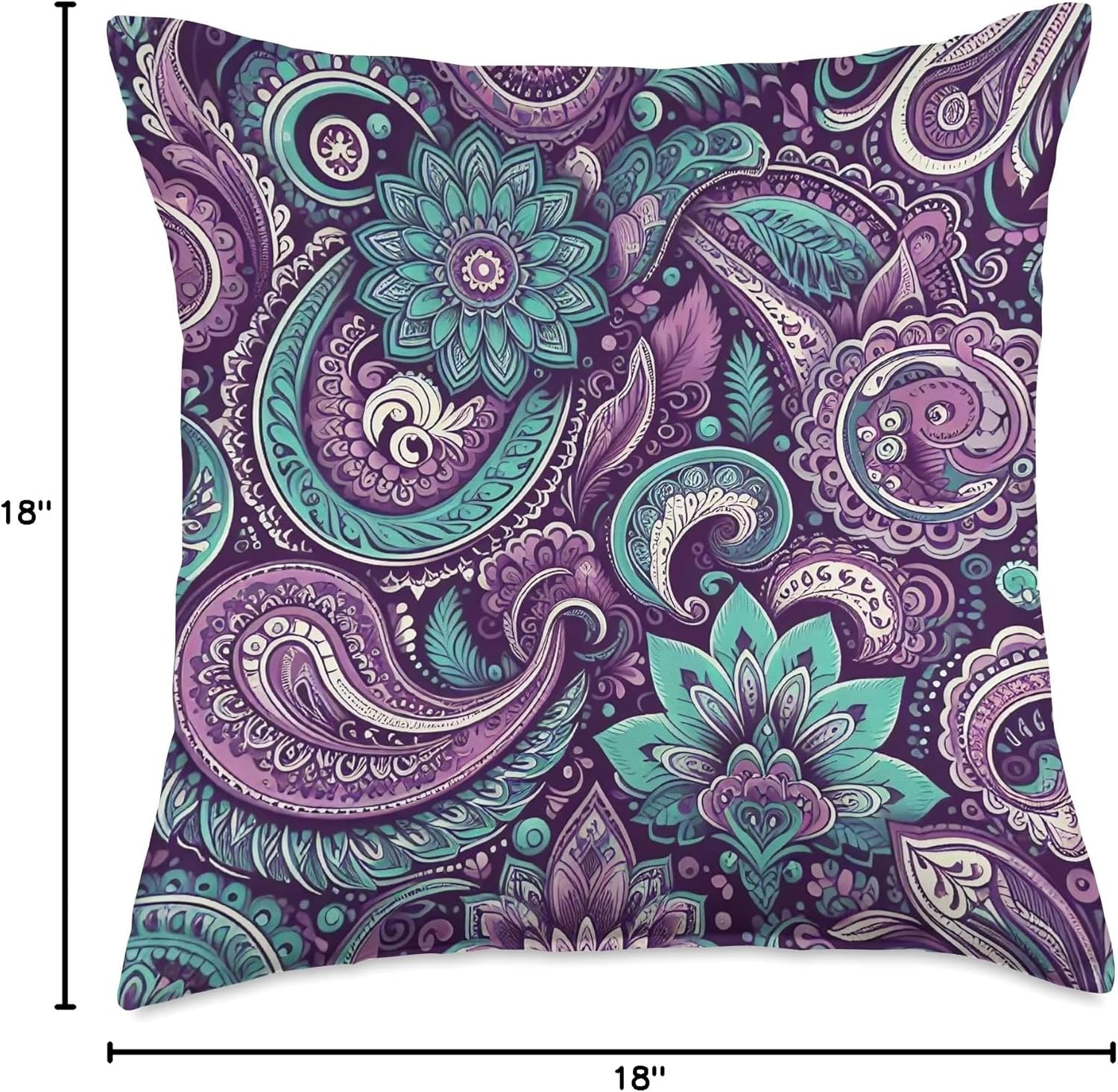 Colorful Purple Teal Paisley Flowers Pretty Pattern Design Throw Pillow