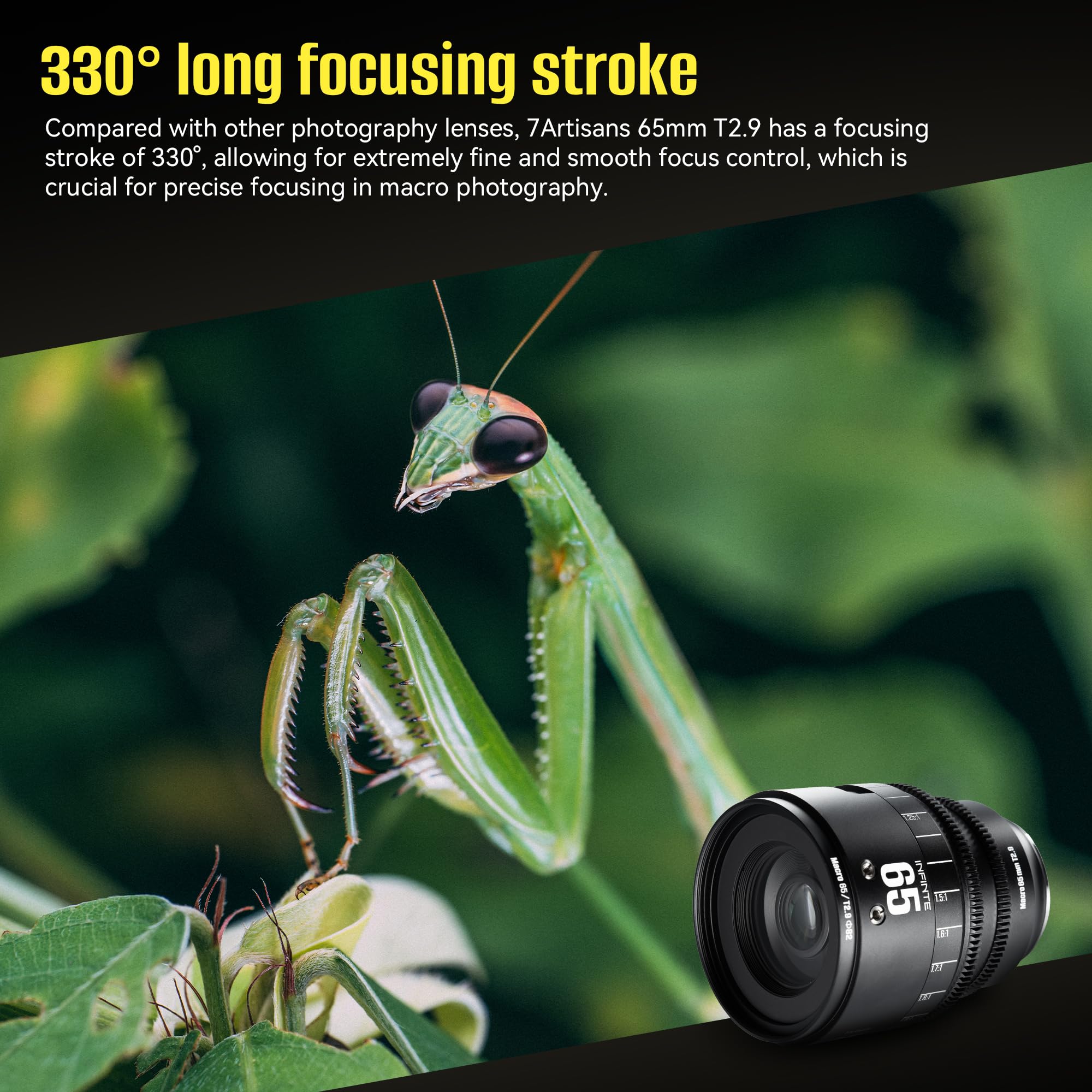 Objectif cinéma Plein Format 7artisans MF65mm T2.9 Macro 2X Infinte Series, Grande Ouverture Compatible avec Les appareils Photo Hybrides Canon EOS-R à Monture R1,R3,R5,R52,R6,R62,R8,R,RP,R7,R10,R50