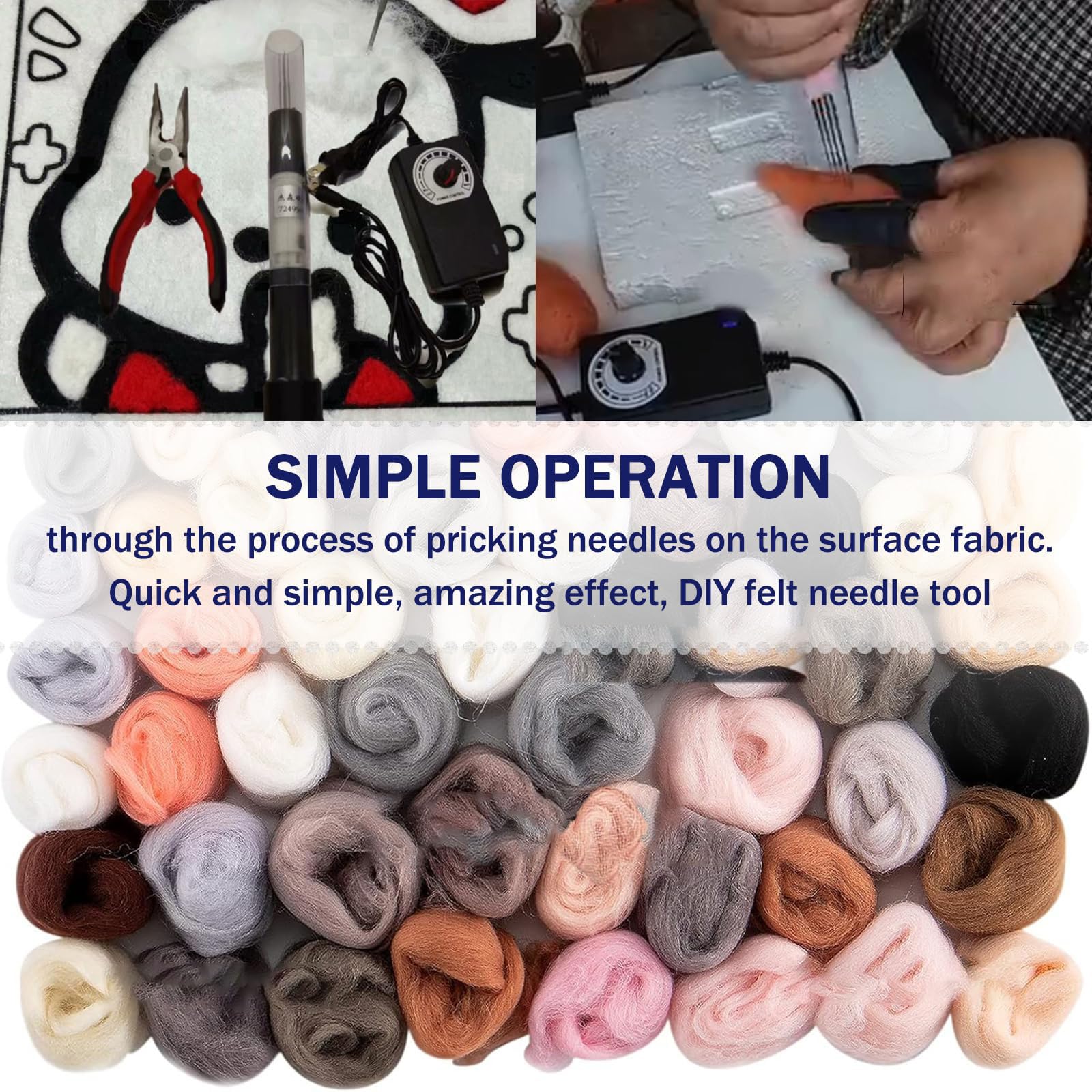 Kit De Feutrage à L'aiguille 36/48 Couleurs, Kits De Démarrage Avec Aiguille Et Instructions