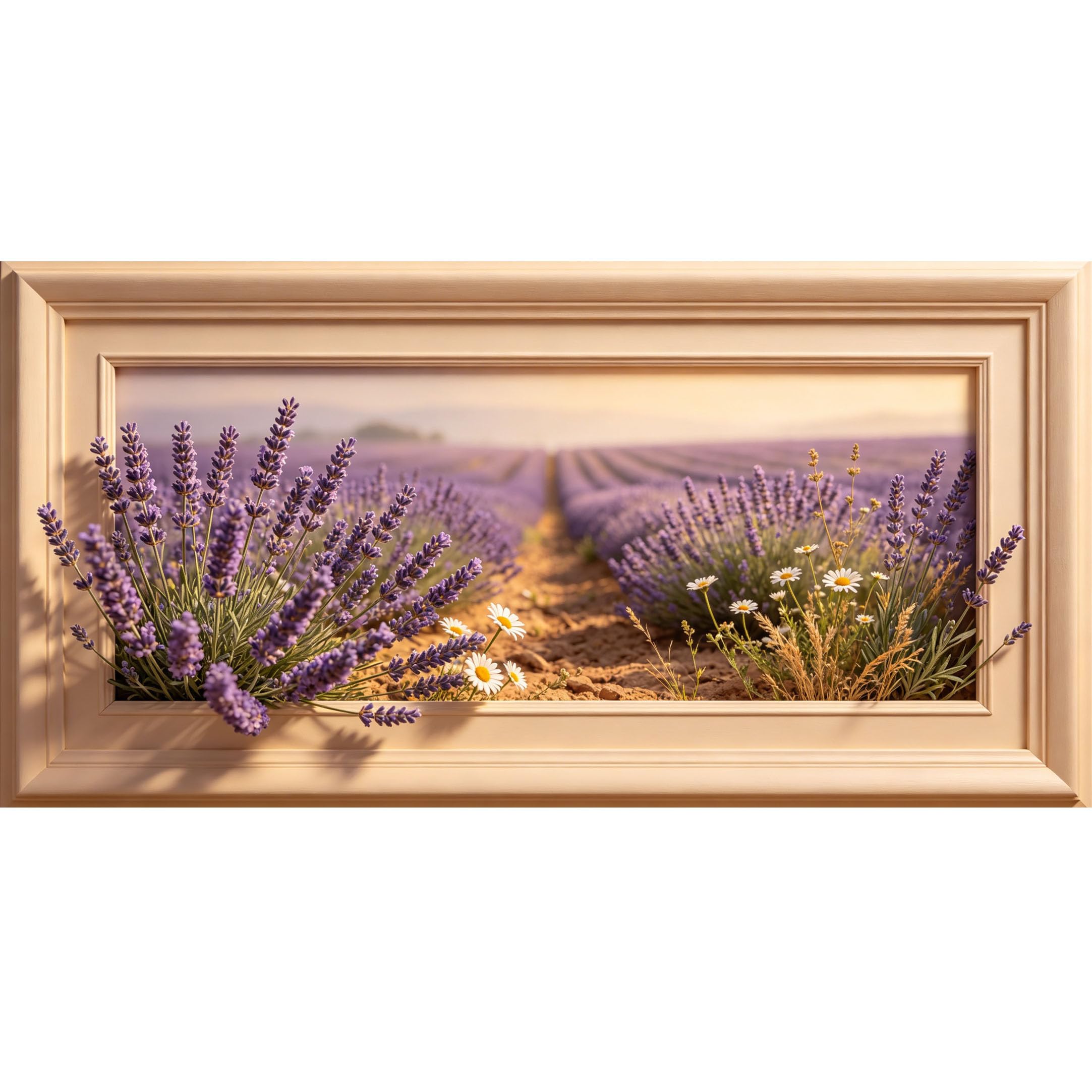 Agglomerix 3D Framed Wall Art Lavender Fields Daisy Flowers Botanical Relief Effect Large Size SelfAdhesive Removable Wall Decor Prints Artwork for Living Room Bedroom Office