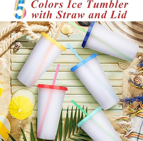 Miniatura 3 de Honeydak Paquete de 60 vasos con popote y tapa, botella de agua a granel, taza de viaje para café helado, vasos de plástico reutilizables para