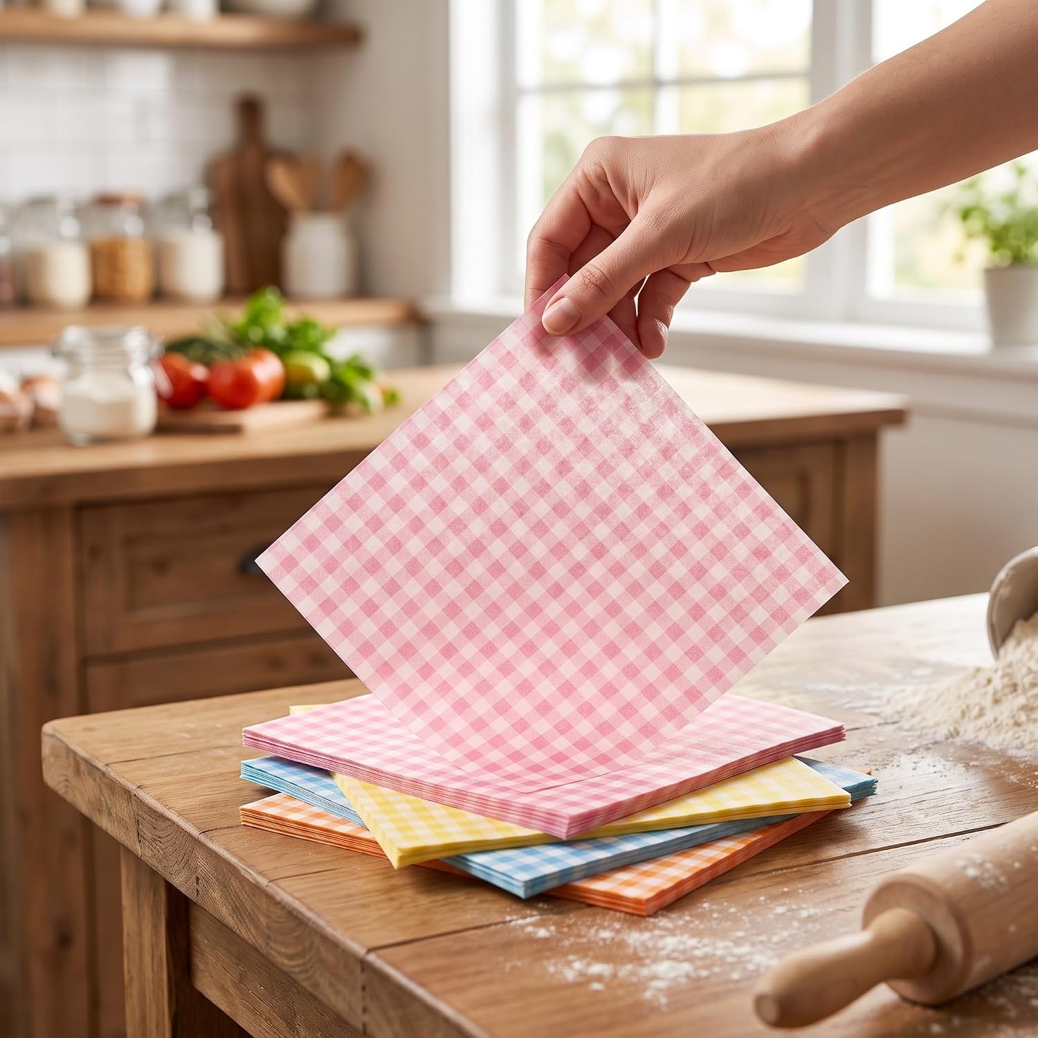 Ipetboom 200pcs Wax Paper Sheets for Food, Checkered Food Basket Liners