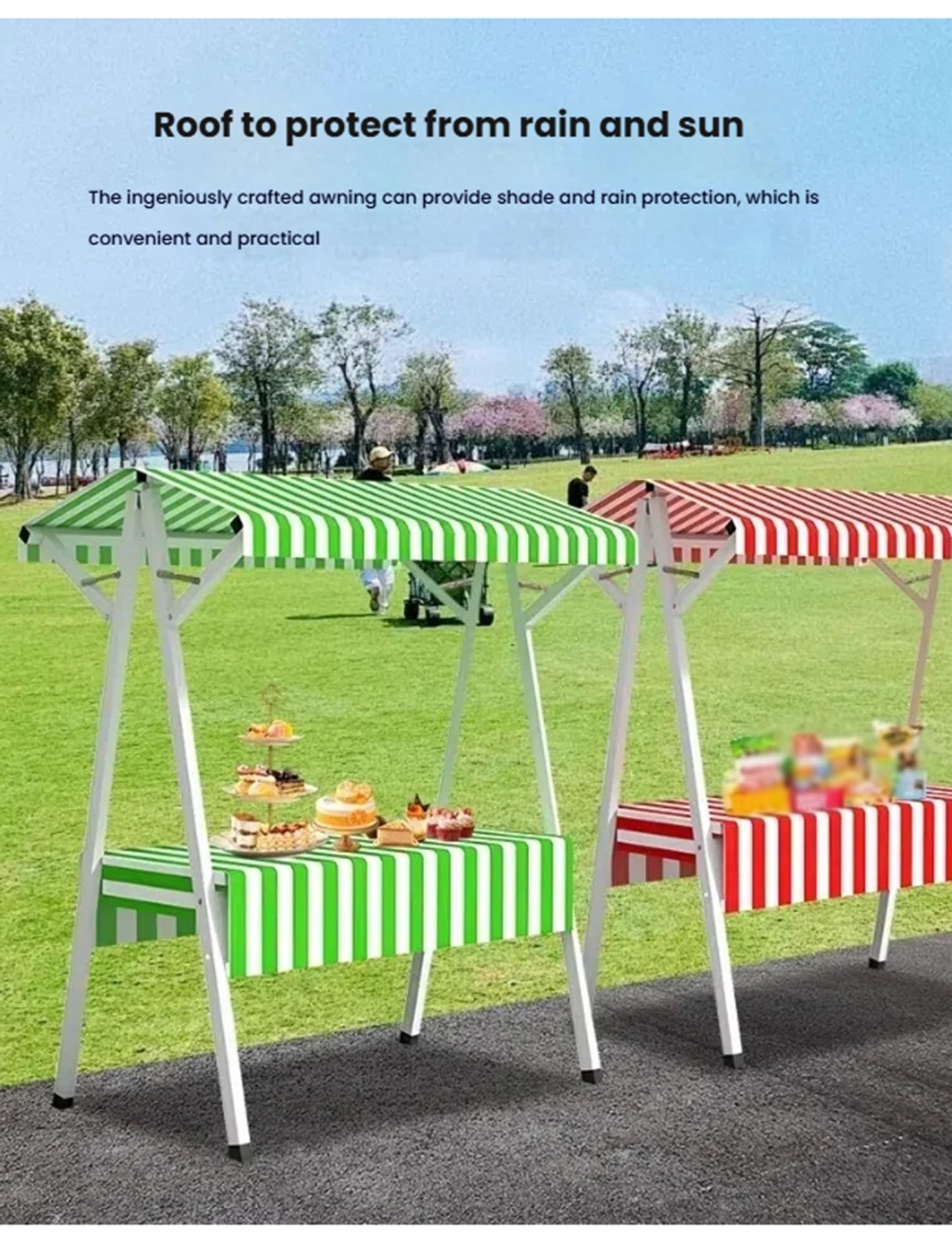 Puesto de Mercado agrícola, Puesto de Venta Ambulante, Carrito móvil de Comida callejera, Carrito de 4 Ruedas con toldo (130 x 60 x 200 cm)
