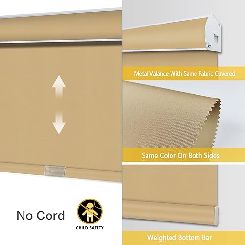 Vista 13 de Yin Yang Persianas opacas con cenefa inalámbrica, cortinas de tela filtrante de luz UV blanca, persianas enrollables con cenefa de metal cubierta