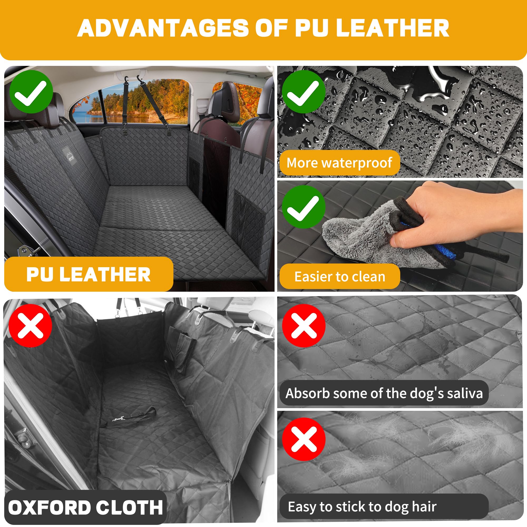 ONTYZZ Extensor de Asiento de Coche para Perros Cuero PU Funda de Asiento Trasero para Mascotas con Fondo Duro Perros Hamaca Impermeable Protector Coche para Viajar con Perros