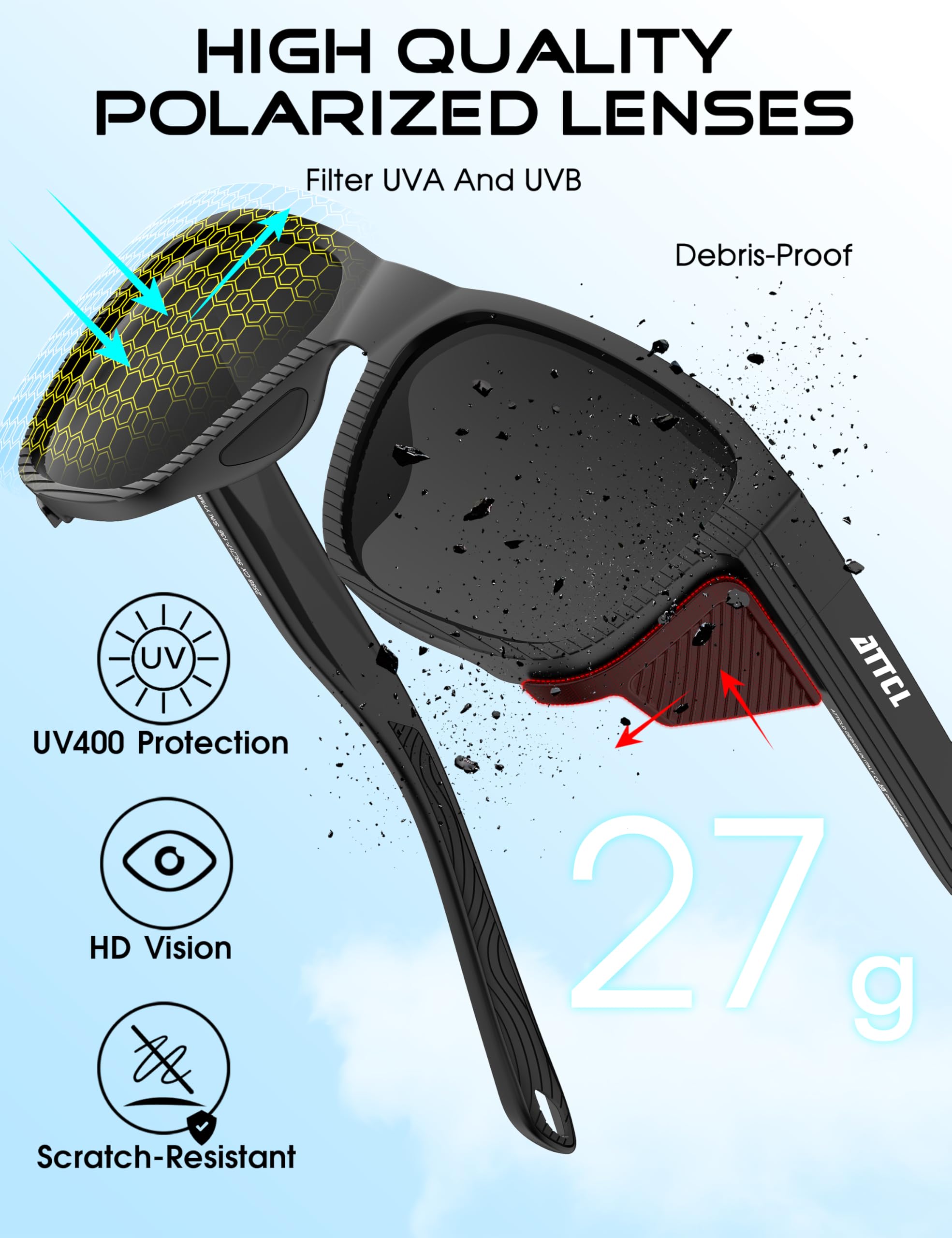 ATTCL Occhiali da sole sportivi polarizzati da uomo e donna: protezione UV400, montatura leggera TR90, occhiali da sole per pesca, golf, guida