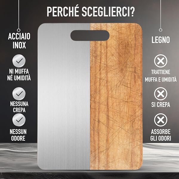 Set di 3 - Tagliere Acciaio Inox Reversibile in Lega Titanio – Set da Cucina Professionale SUS316/SUS 304 + Ganci e Panni – Tagliere in Acciaio Inox Alimentare - Antibatterico e Resistente | 3‑Stars - 5