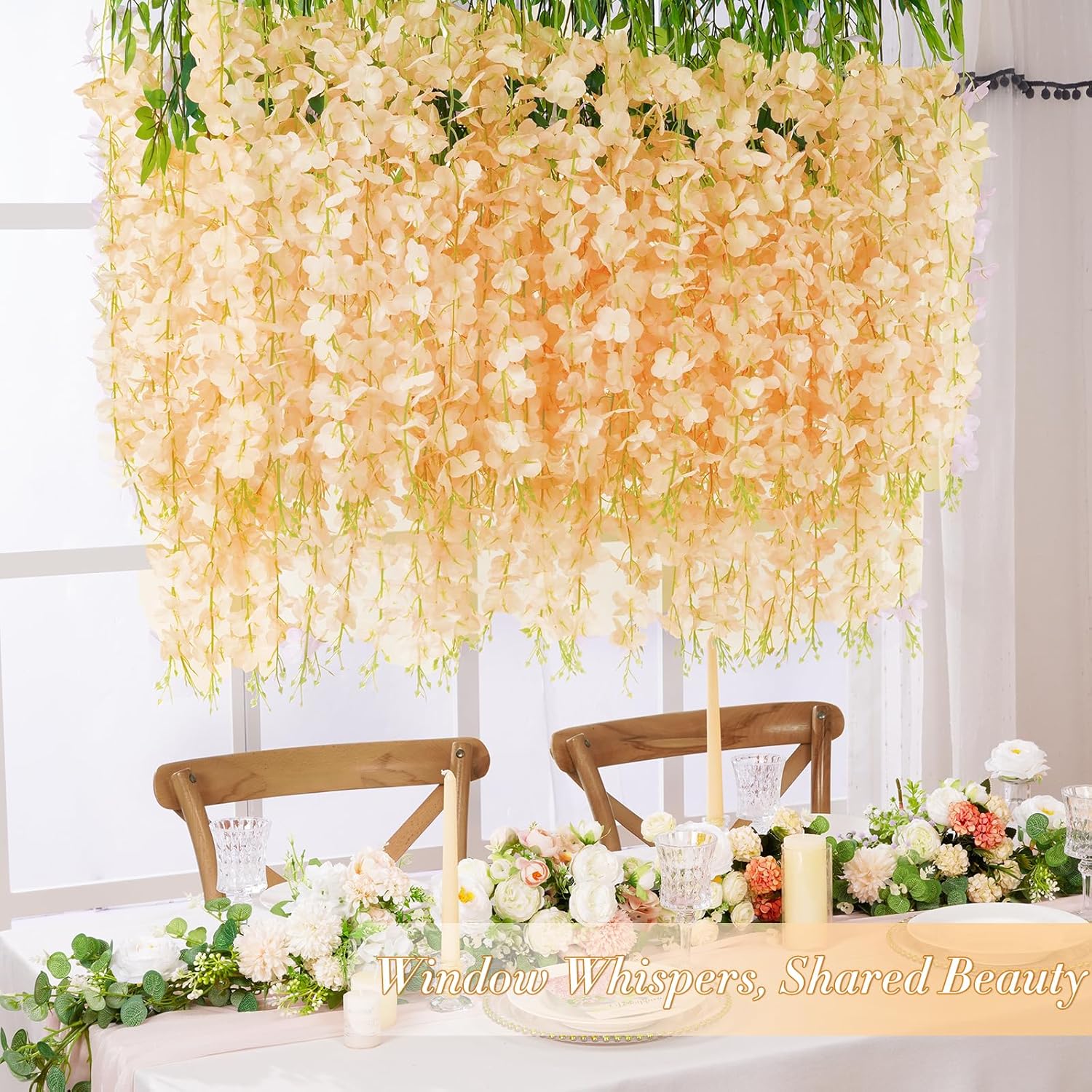 24 Pack Wisteria Hanging Flowers, 3.6 Feet Champagne Wisteria Artificial Flowers, Artificial Fake Flower Garland, Hanging Vines for Bedroom Wedding Home Party Wall Decor (Champagne, 24pcs) - Image 5