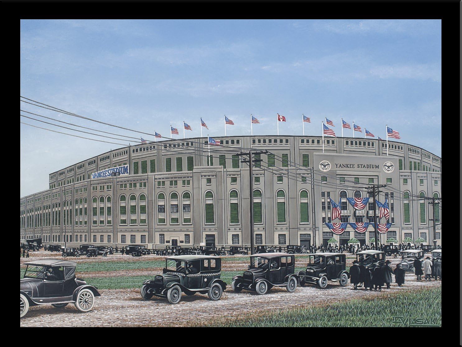 Framed Yankee Stadium Print Poster by Darryl Vlasak 16x12 Framed Memorabilia Vintage New York Yankees