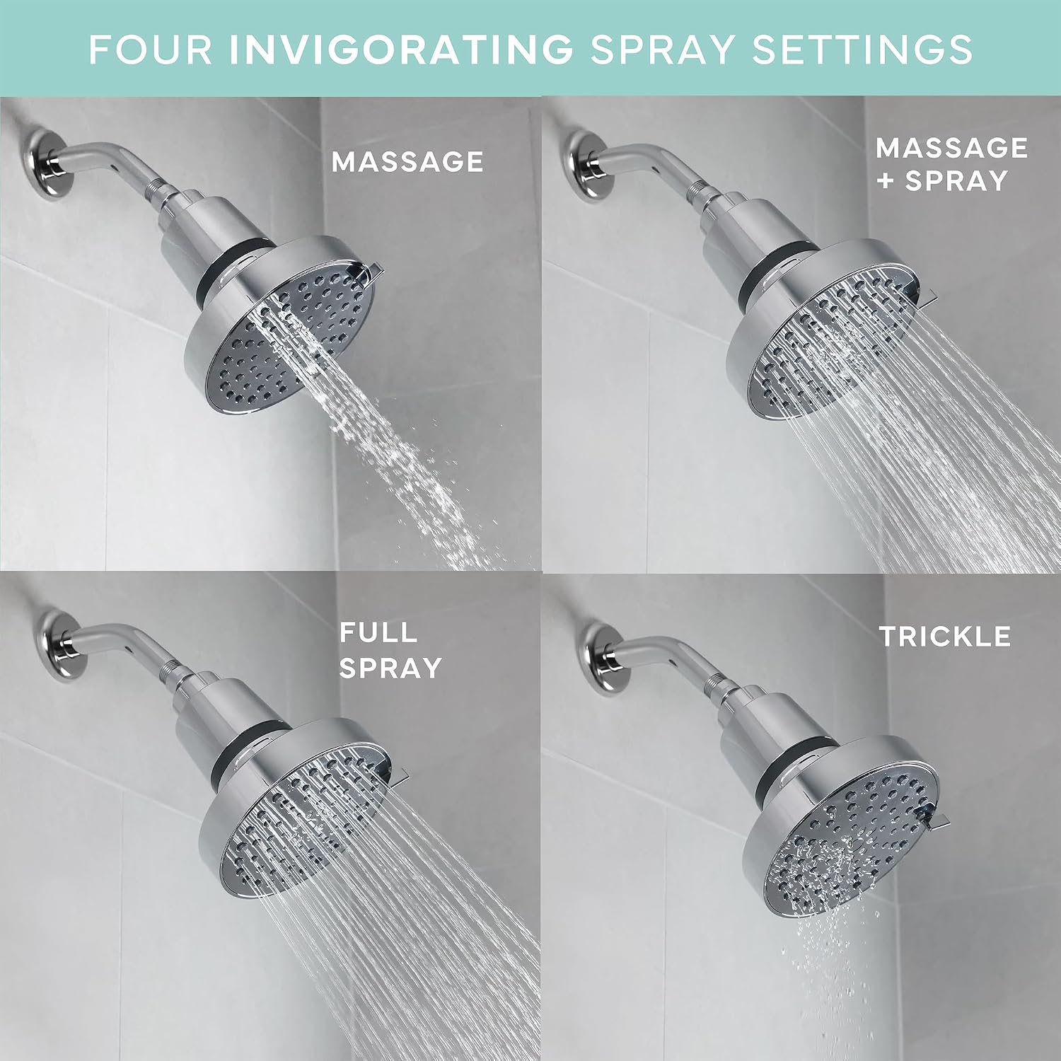 SEVENTY 4-Setting Filtered Shower Head with Shower Filter in Chrome – Helps Reduce Chlorine and Impurities for Healthier Hair, Skin and Scalp, Easy to Install (Model 12155)