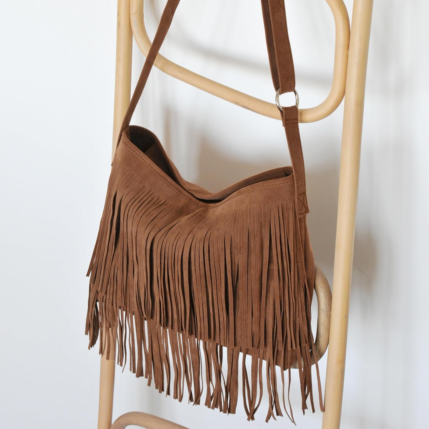 HOXIS Tassel Faux Suede Leather Hobo Cross Body Shoulder Bag Womens Sling Bag - Image 4